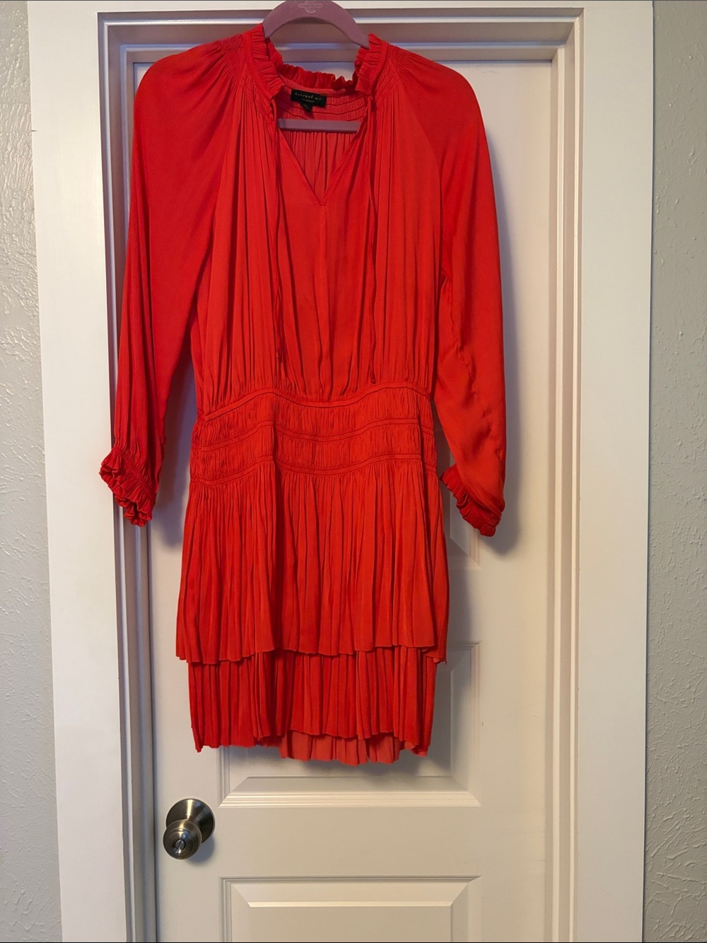 Current Air Red Long Sleeve Tiered Mini Dress